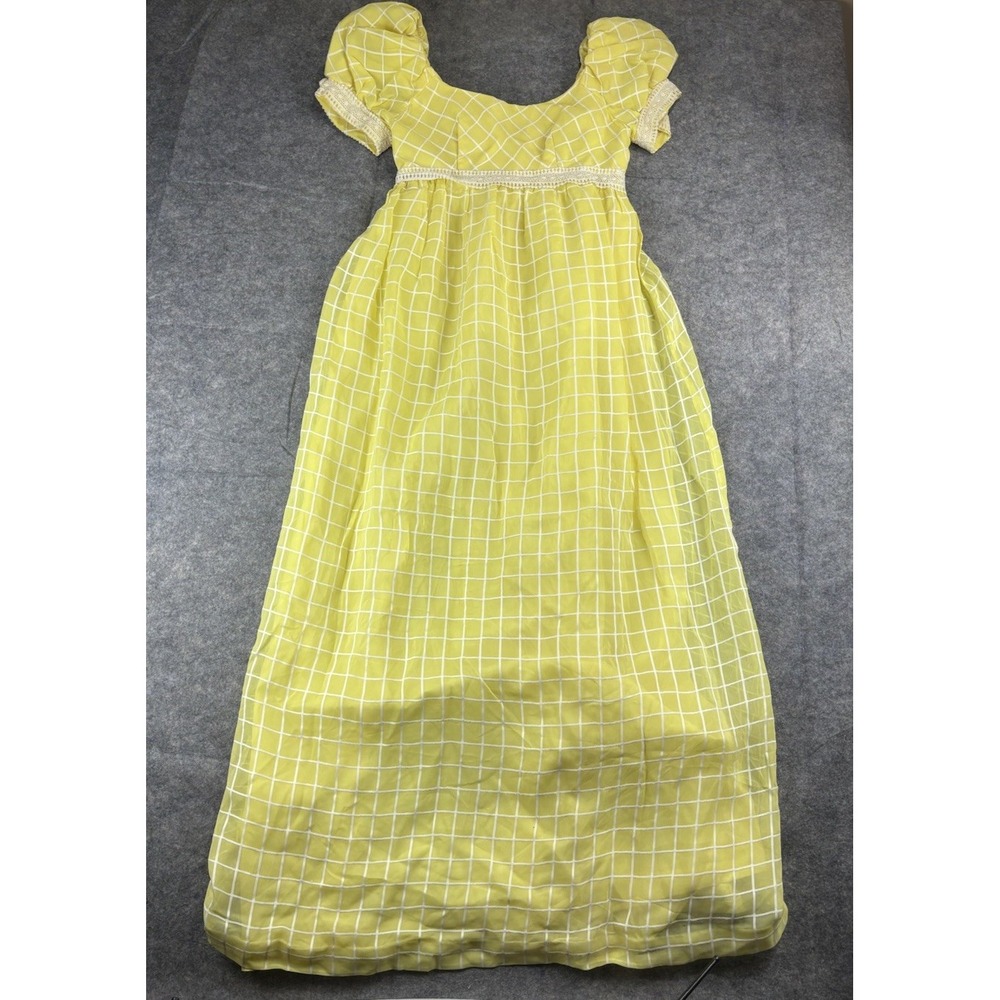 Lorrie Deb Size 5 Babydoll Puffed Sleeve Checkered Ruffle Maxi Dress Picnic VTG